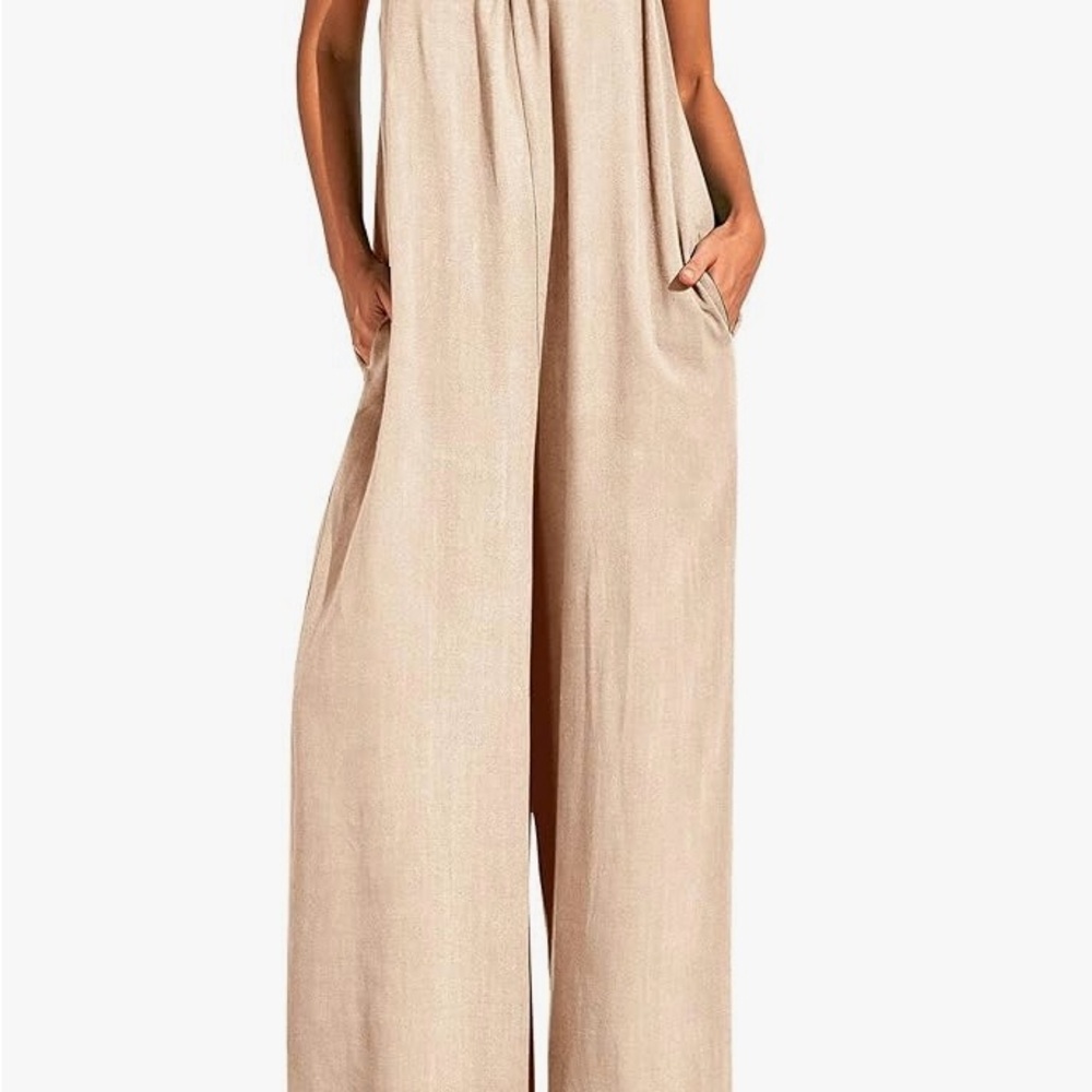 Tan Wide-Leg High-Waisted Jumpsuit